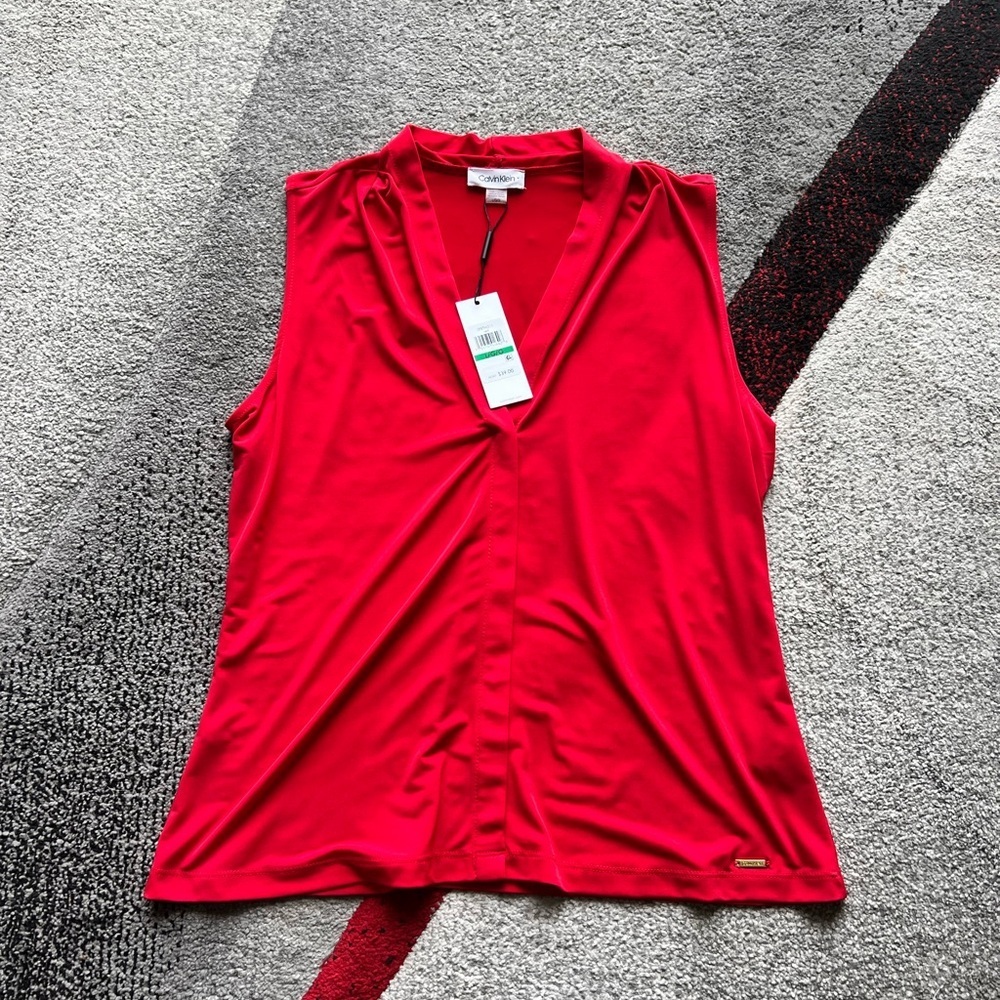 Calvin Klein Red Sleeveless V-Neck Blouse